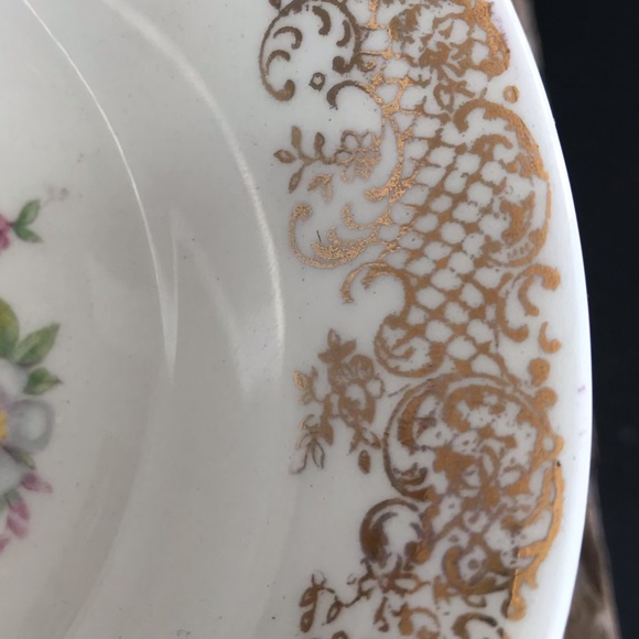 6 Shabby Chic Floral Gold Rimmed Small Bowls - Picture 5 of 7